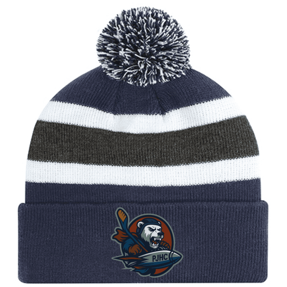 9S243M Acrylic Roll Pom Pom Toque - Navy/Charcoal/White